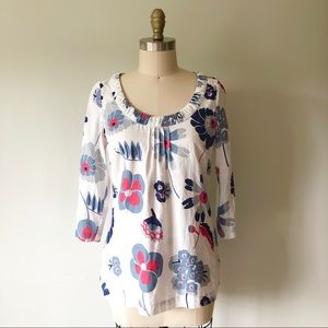 Boden Retro Floral Linen Top